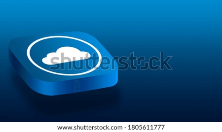 
3d button with cloud icon. Icon on a volumetric platform. Cloud service. Cloud with data on the platform. 3d icons set.