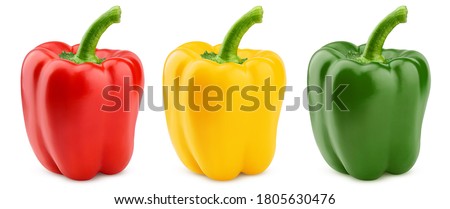 sweet pepper, red, green, yellow paprika, isolated on white background, clipping path, full depth of field Royalty-Free Stock Photo #1805630476