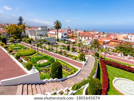 Jardines del Marquesado de la Quinta Roja garden in La Orotava, Tenerife, Canary islands, Spain Royalty-Free Stock Photo #1805645074