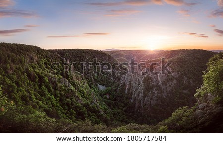 Hexentanzplatz near Thale, Wernigerode and Quedlinburg in the Harz Mountains  of Germany - panorama

 Royalty-Free Stock Photo #1805717584