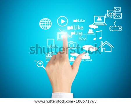Hand pressing modern social buttons 