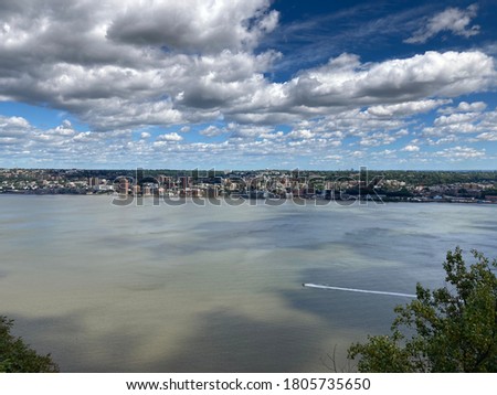 New Jersey Palisades looking over the Hudson River at Yonkers New York.