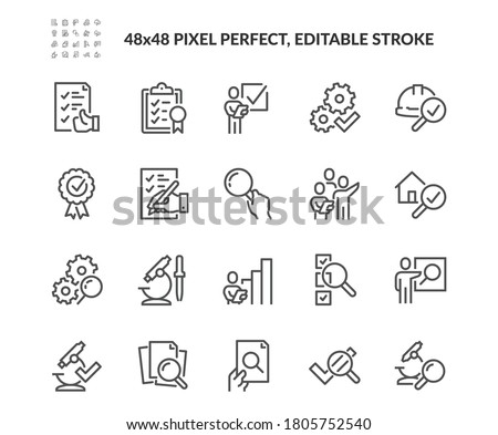 Simple Set of Inspection Related Vector Line Icons. Contains such Icons as Check, Testing, Examination and more. Editable Stroke. 48x48 Pixel Perfect. Royalty-Free Stock Photo #1805752540