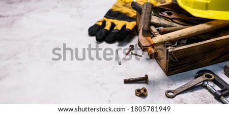 Labor day background and federal holiday. Independence and memorial day in America and USA. Engineer and worker tools with copy space for text.