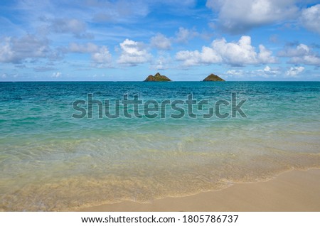 Islands off the coast of Lanikai Beach on Oahu, Hawaii.