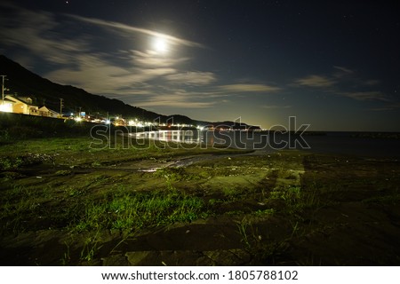 Night view of a small local port park in Itoigawa, Japan.