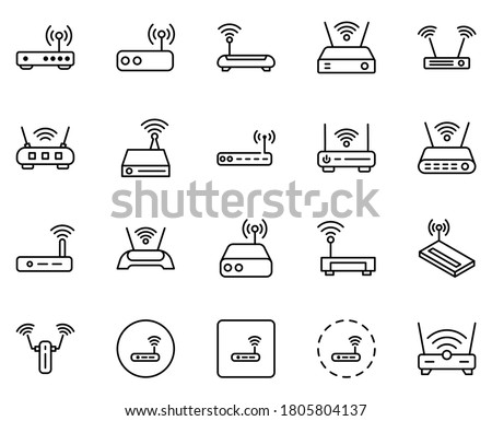 Wifi router line icon set. Collection of vector symbol in trendy flat style on white background. Wifi router sings for design. Royalty-Free Stock Photo #1805804137