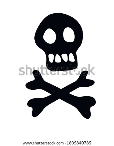 Skull and crossbones black silhouette. Vector illustration Isolated on white background. Theme of Halloween or pirates