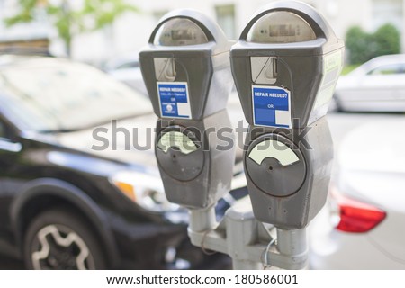Parking Device in The city. Horizontal Image Royalty-Free Stock Photo #180586001