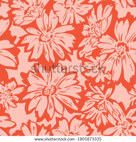 Floral seamless pattern. Hand drawn large flower buds. Flower silhouettes. Botanical background. Summer garden texture.