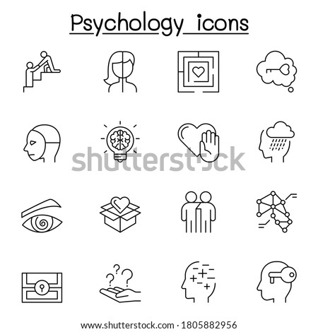 Psychology icons set in thin line style