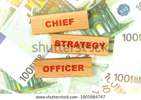 Business concept. Against the background of euro bills, the text is written on wooden blocks - chief strategy officer