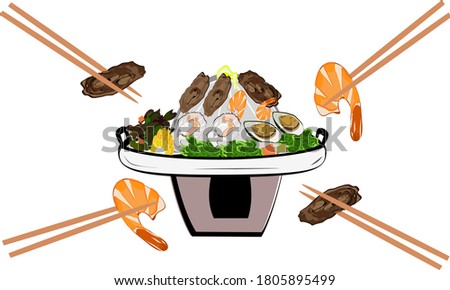 Grilled pork shrimp shellfish thai barbecue, Moo-gata  It's a tradition Thai barbecue vector illustration
