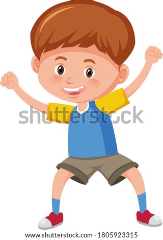 Cute boy smile in standing pose cartoon character isolated on white background illustration