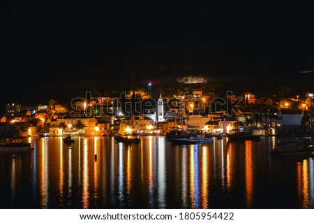 Night panorama, town Vis waterfront, famous sailing destination in Croatia 
