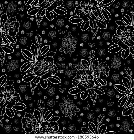 Illustration of seamless abstract floral pattern in black and white colors