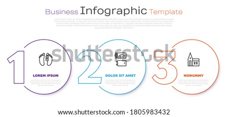 Set line Dead body, Crematorium and Church building. Business infographic template. Vector