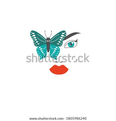 Beautiful face and butterfly. Logo for beauty salon, spa. Fashion vector illustration