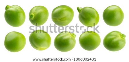 Green peas isolated on white background with clipping path, top view Royalty-Free Stock Photo #1806002431