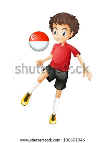 Illustration of a soccer player with the Singapore flag on a white background