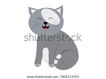 vector graphics, cartoon happy grey cat