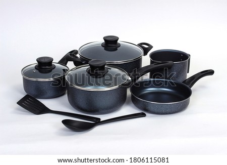 kitchen cookware set black and white  Royalty-Free Stock Photo #1806115081