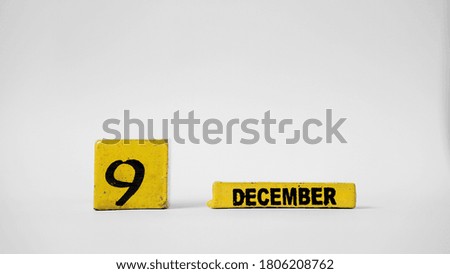 DECEMBER 9 Wooden calendar. International Anti-Corruption Day. White background with space for your text