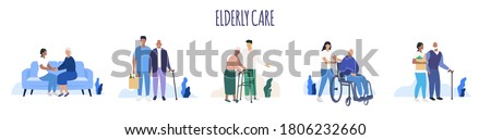 Elderly care. Old people. Aged seniors nurse care. Seniors. Vector Royalty-Free Stock Photo #1806232660