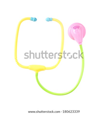 plastic Toy Stethoscope on White Background