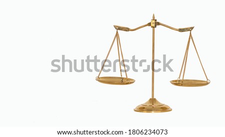 Golden brass scales made with white background Sign of justice attorney concept
