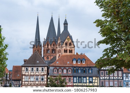 View of the half-timbered houses and the Marien Church in the upper town of Gelnhausen / Germany