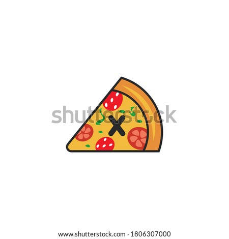 x letter pizza slice logo.Pizza cafe logo, pizza icon, emblem for fast food restaurant. Simple flat style x pizza logo on white background, white isolated background.