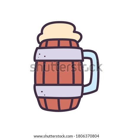 Beer wood glass line and fill style icon design, Pub alcohol bar brewery drink ale and lager theme Vector illustration