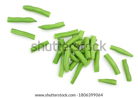Green beans isolated on a white background with clipping path, Top view with copy space for your text. Flat lay Royalty-Free Stock Photo #1806399064