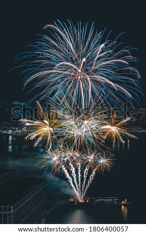 beautiful fireworks in the riverside 