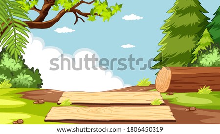 Blank sky in nature park scene with timber illustration