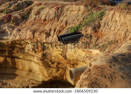 View of the storm water drainage pipelines in Sunset Cliffs, California.