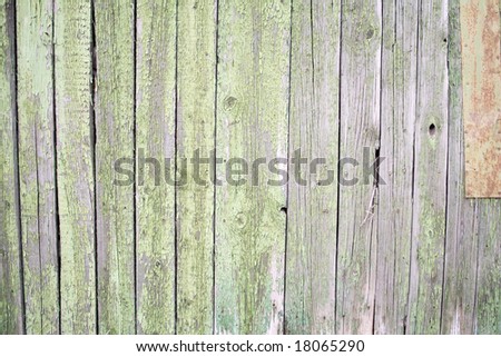 The wooden protection old on all background, is painted by a green paint