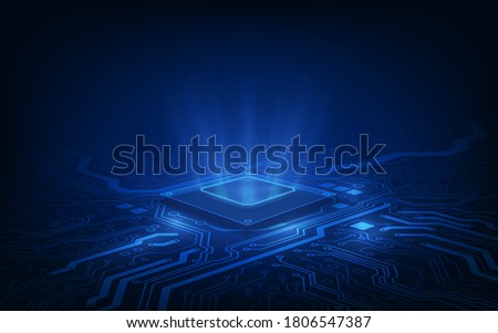 Abstract technology chip processor background circuit board and html code,3D illustration blue technology background vector. Royalty-Free Stock Photo #1806547387