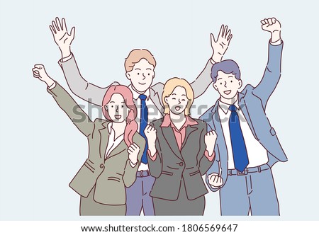 Group of business people to successful. Business team with determination and confidence. Hand drawn in thin line style, vector illustrations. Royalty-Free Stock Photo #1806569647