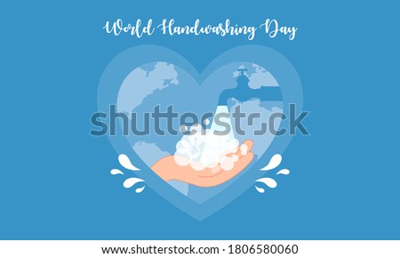 Flat design global handwashing day background with hands and globe illustration