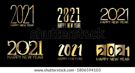 Set of Golden Foil 2021 Banner Christmas Logo Background. Winter Holiday Celebration Frame. Happy New Year Card Design. Set of Golden Foil 2021 Text Typography. Graphic 2021 Icon Pattern.