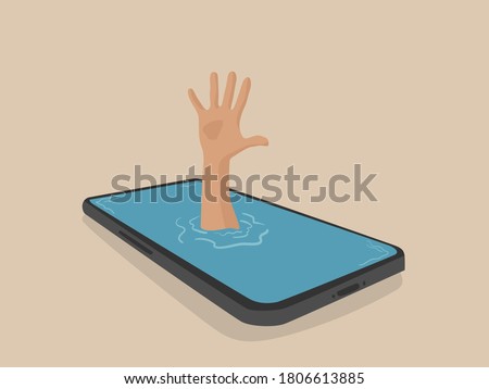 hand get drowned in smartphone. Smartphone addiction concept. Royalty-Free Stock Photo #1806613885