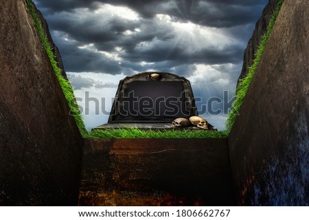 Looking up to the sky from inside a grave. religious place Royalty-Free Stock Photo #1806662767