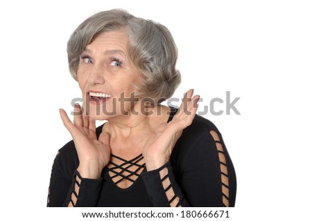 Happy senior lady  isolated on white background