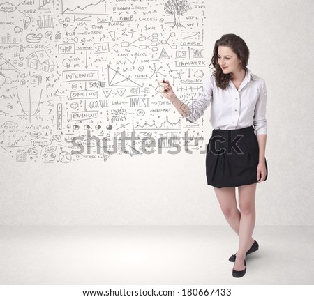 Young woman sketching and calculating thoughts and ideas