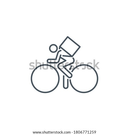 Online delivery courier on bicycle service single line icon isolated on white background. Perfect outline symbol bike food delivery banner. Quality design element information bike with editable Stroke