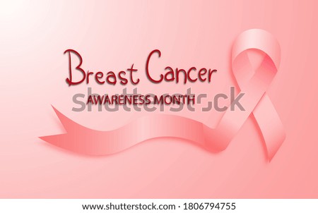 Banner Template for Breast cancer awareness month with Realistic pink ribbon on  white pink gradient background. Symbol of world breast cancer awareness month in october. Vector illustration.
