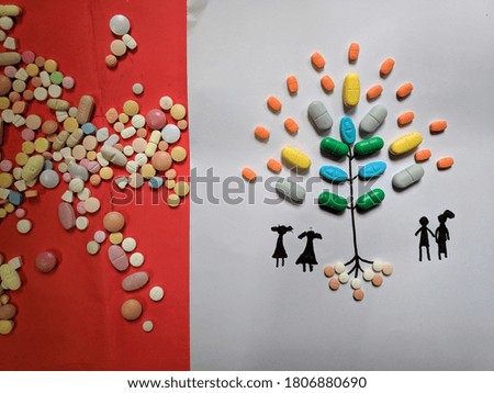 Tree made with pills and pills around 