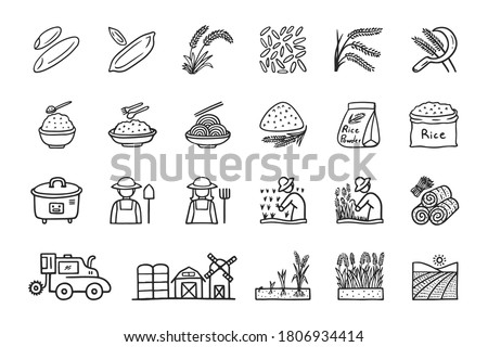Rice icon set - hand drawn doodle icons. Royalty-Free Stock Photo #1806934414